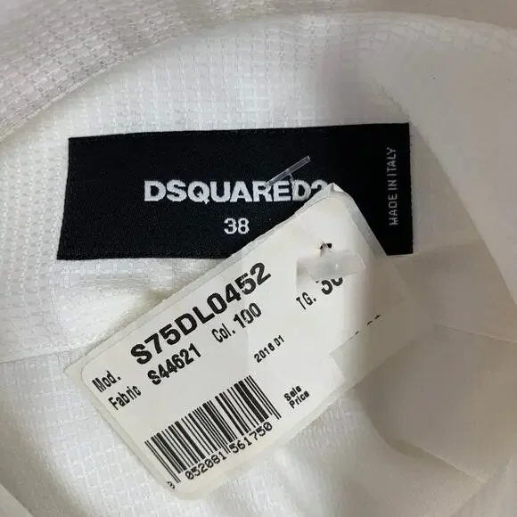 DSQUARED2 Size S White Cotton Textured Spread Collar Shirt